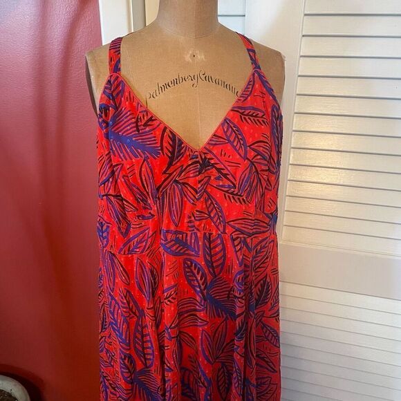 ALEXIS for TARGET | red & blue lightweight v neck maxi tropical leaf tie summer - Picture 5 of 15